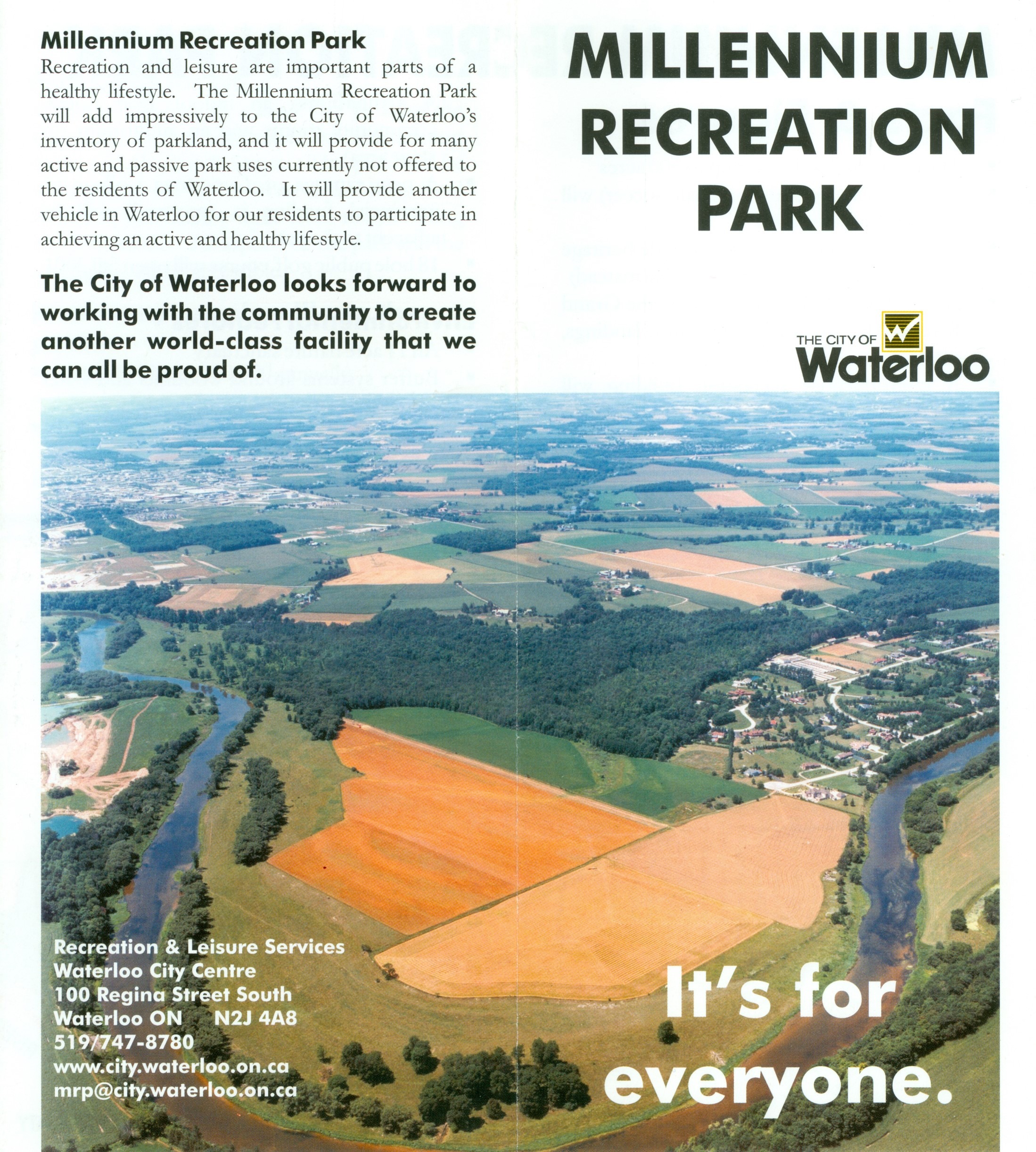 City of Waterloo ad for Millennium Recreation Park construction