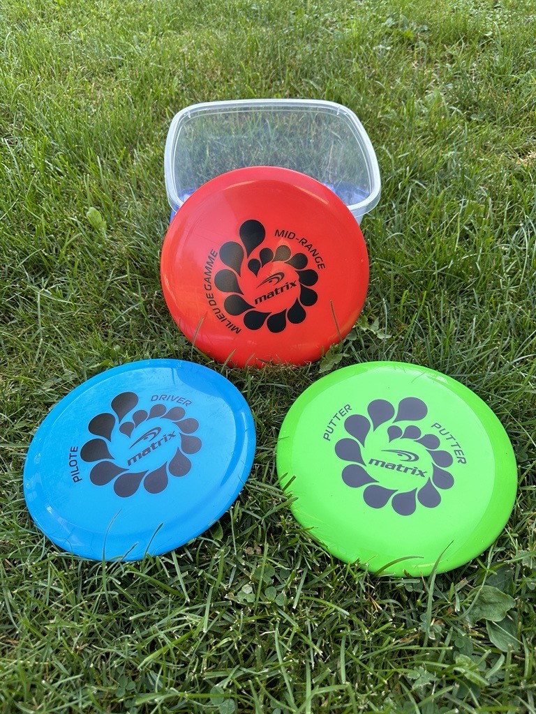 3 discs for disc golf - blue, green and red
